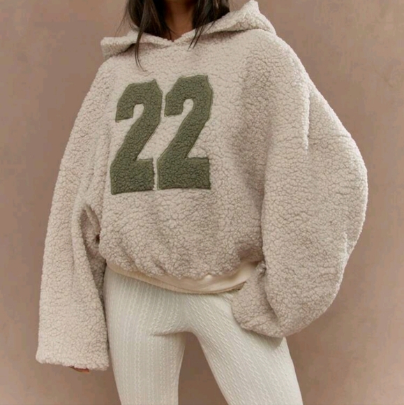 Tops - Fall/Winter Warm Color Block "22" Number Fleece Oversized Hoodie For